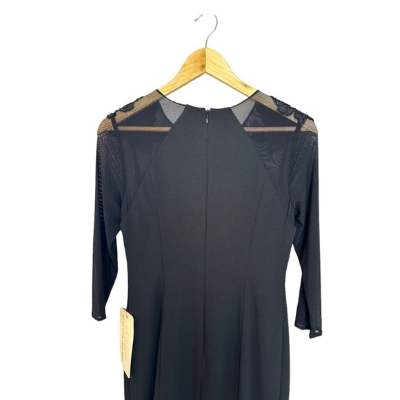 Adrianna Papell - Short Black Crepe Dress Sheer sleeves beaded embroidered 2 - Picture 6 of 9